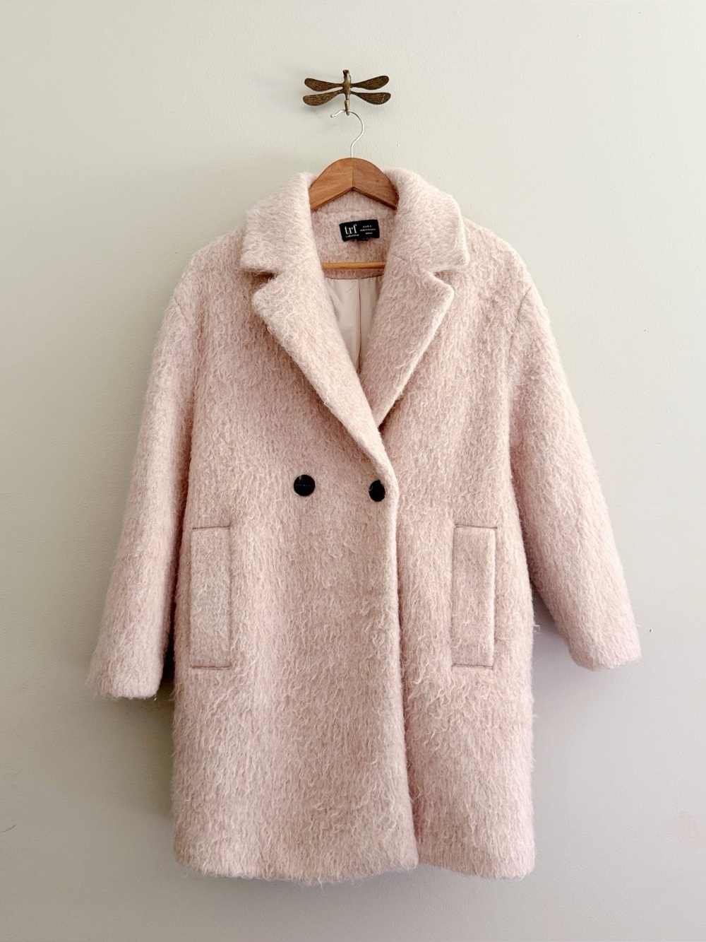Zara TRF Light Pink/Beige Textured Wool blend Bouclé Coat size XS